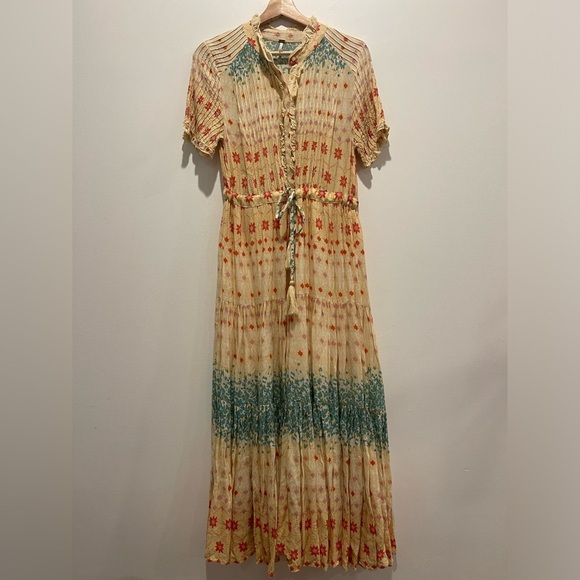 NWOT Free People Rare Feeling Cream Blue Orange Maxi Dress Sundress size small - Picture 3 of 10